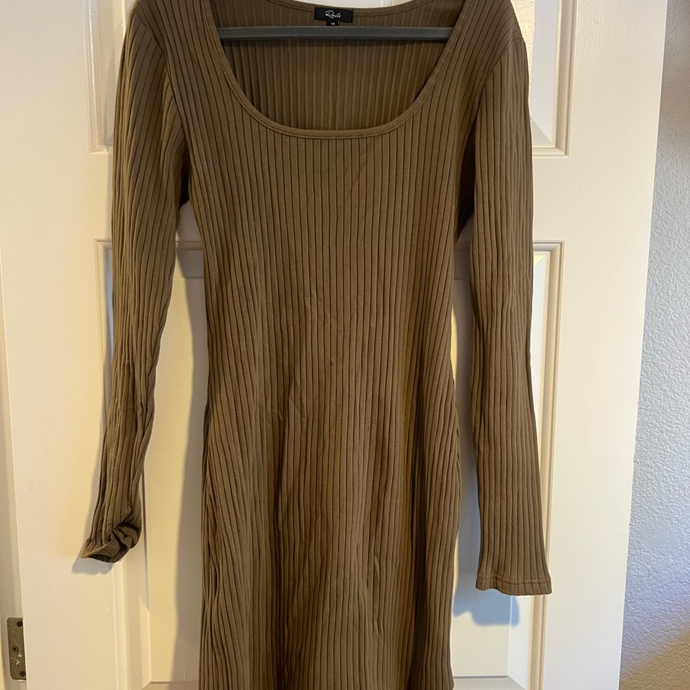 Rails Ribbed Long Sleeve Dress in Olive Green
